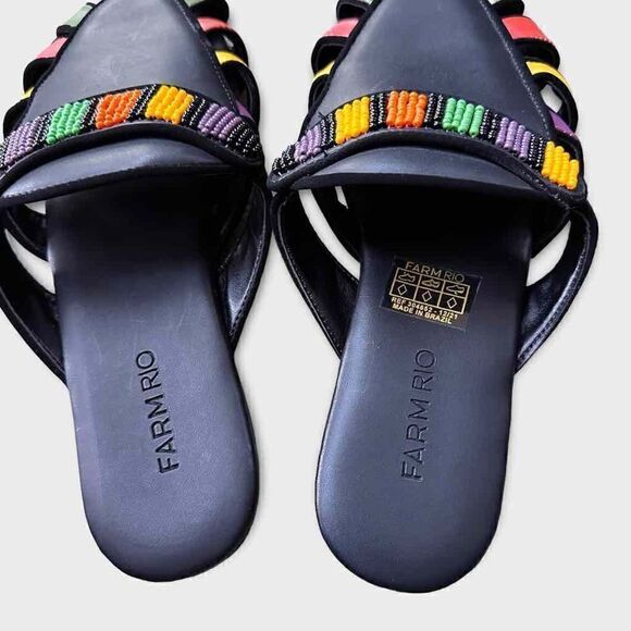 New Farm Rio Colorfully Beaded Black Sandals Mules Size US7/EU38 - Picture 4 of 8